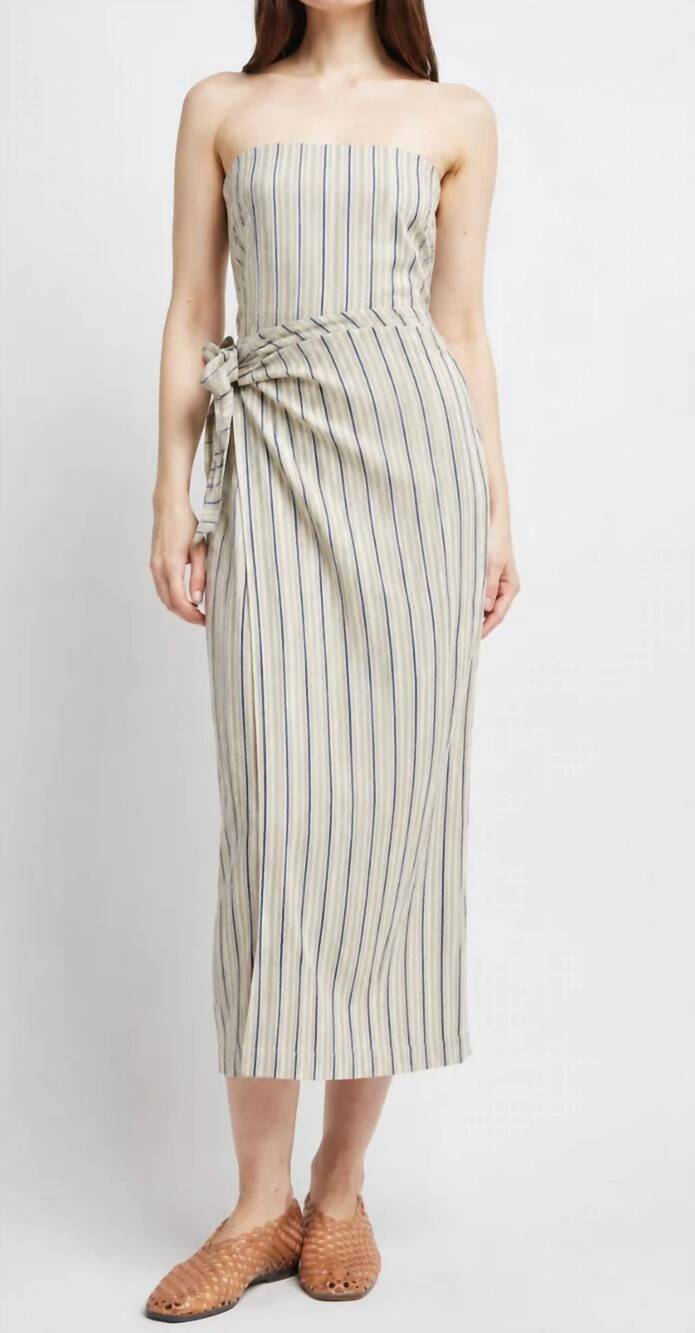 NEW SELF CONTRAST robyn strapless wrap dress in blue stripe